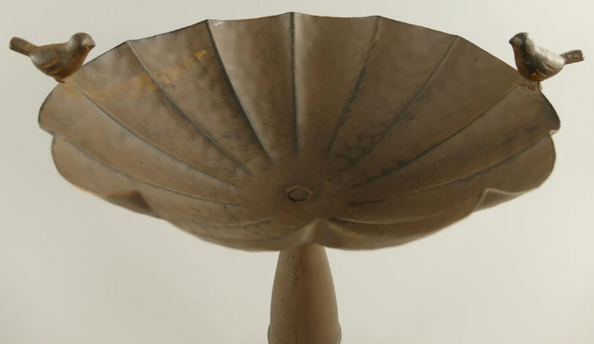 Art Nouveau bird bath with 2 decorative birds antique brown Ø 30 x H. 32 cm - Metal bird bath - Garden accessories - Baroque & Art Nouveau garden decoration