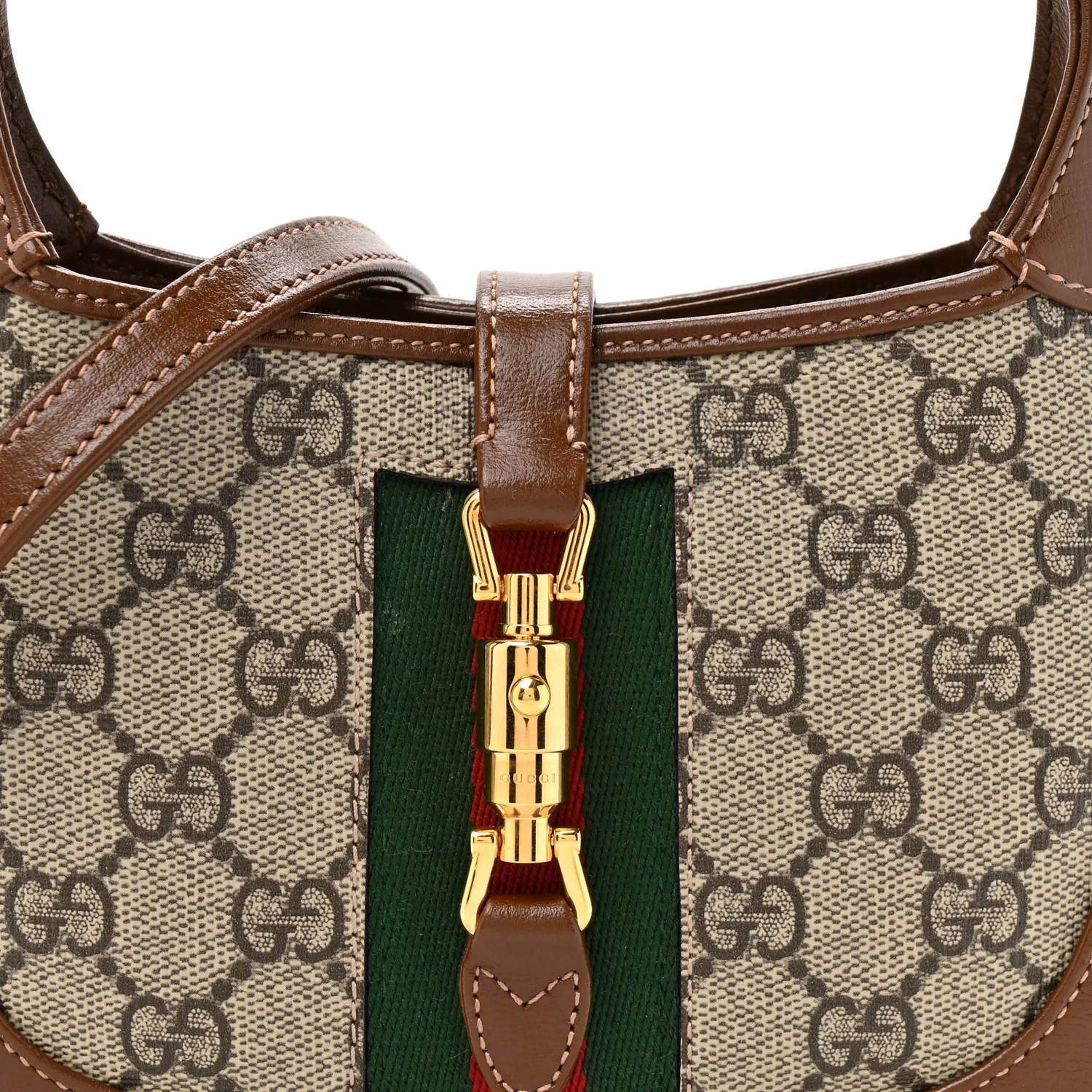 GG Supreme Monogram Azalea Calfskin Web Mini Jackie 1961 Hobo Beige Ebony Brown Sugar - Top Club