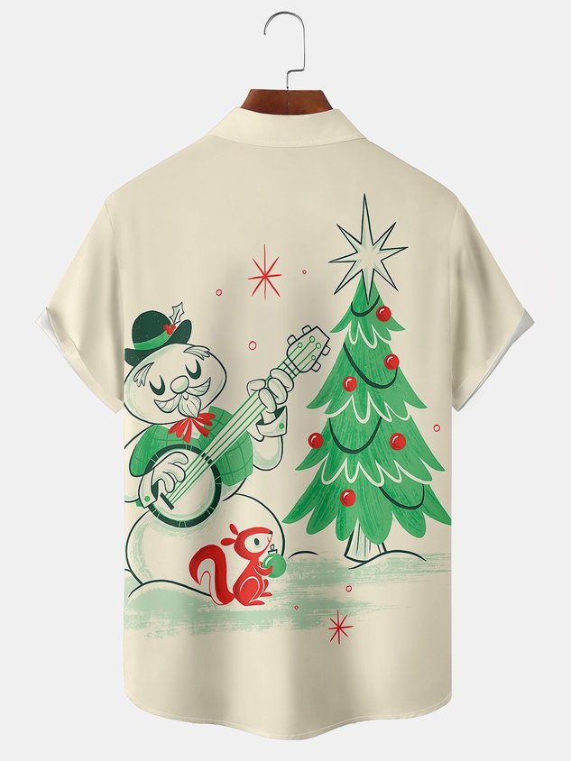 Men's Casual Short Sleeve Hawaiian Shirt with Chest Pocket Print