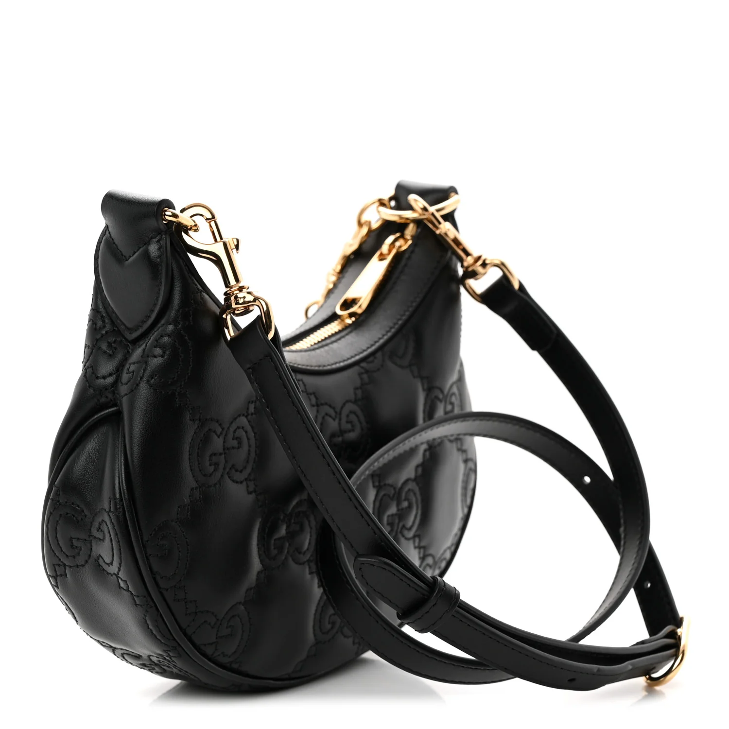 Calfskin GG Matelasse Mini Hobo Shoulder Bag Black - Top Club