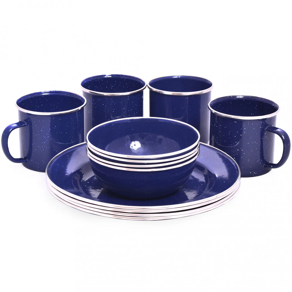Campfire ENAMEL DINNER SET complete enameled tableware set for 4 people – blue