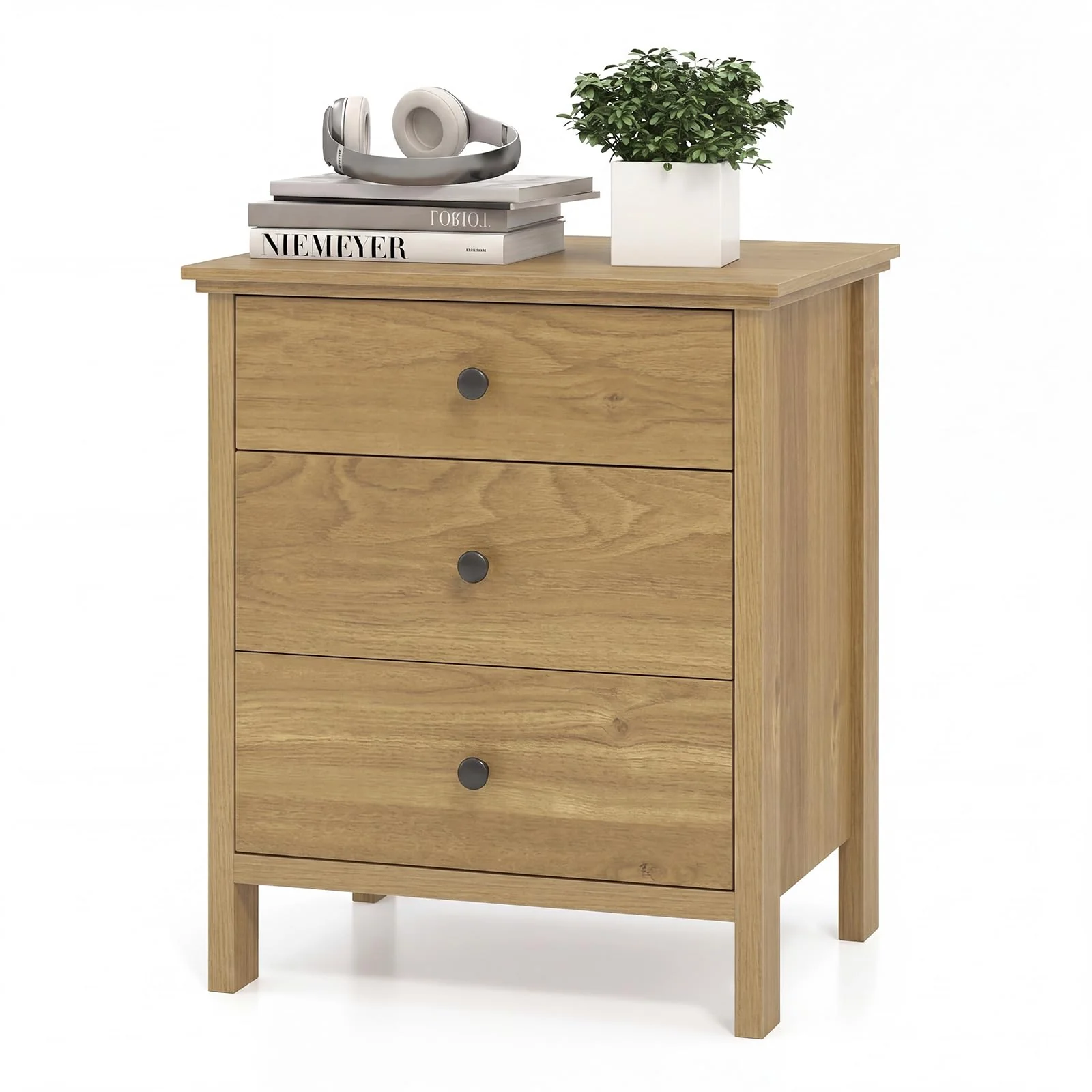 BEFOUNDLOVELY 3 Drawers Nightstand Wooden Bedside Table with Ample Storage(1/2)