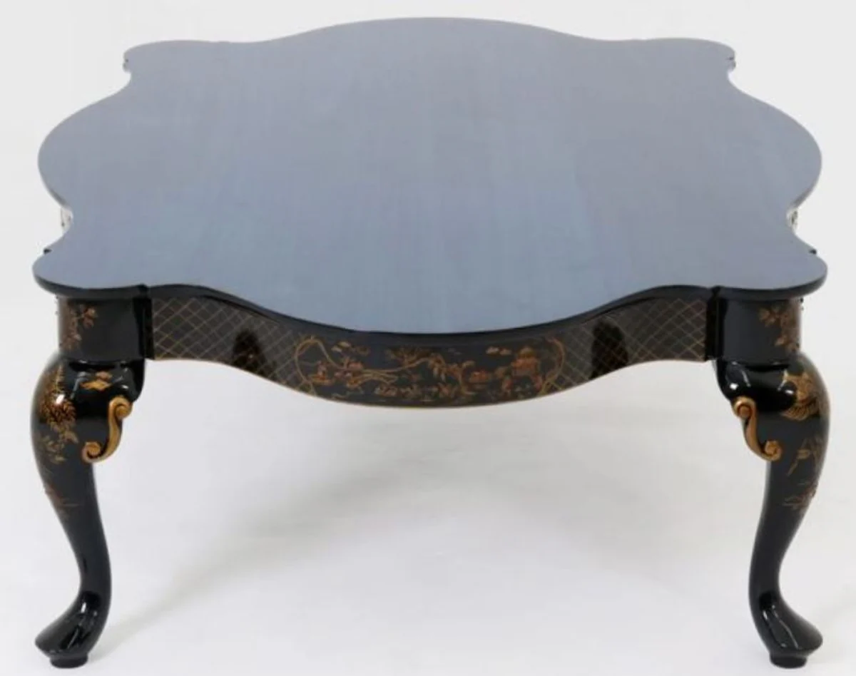 Luxury baroque coffee table blue / black / bronze 130 x 93 x H. 43 cm - magnificent solid wood living room table - baroque furniture