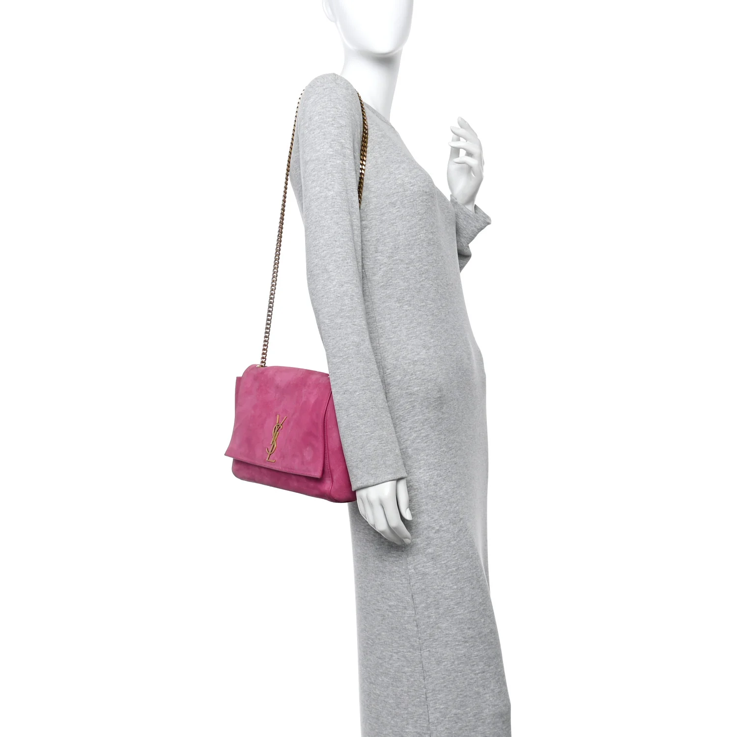 Smooth Calfskin Suede Medium Reversible Monogram Kate Satchel Rose Rubis - Top Club