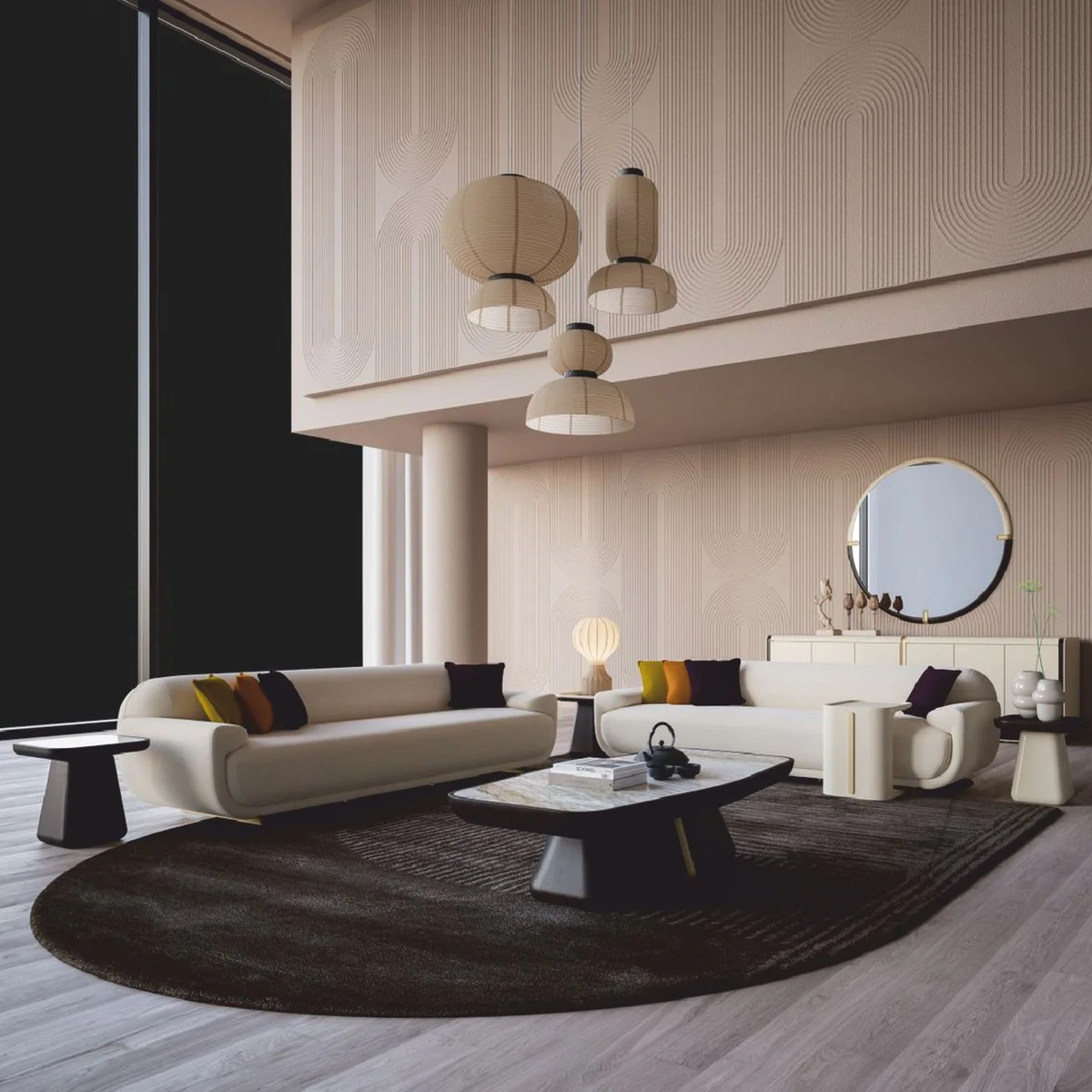 Luxury coffee table with marble top dark brown / brass / white-brown 150 cm