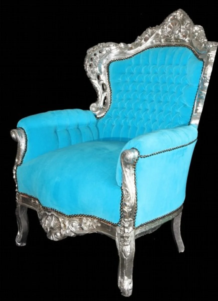 Baroque armchair King turquoise / silver 85 x 85 x H. 120 cm - Baroque furniture