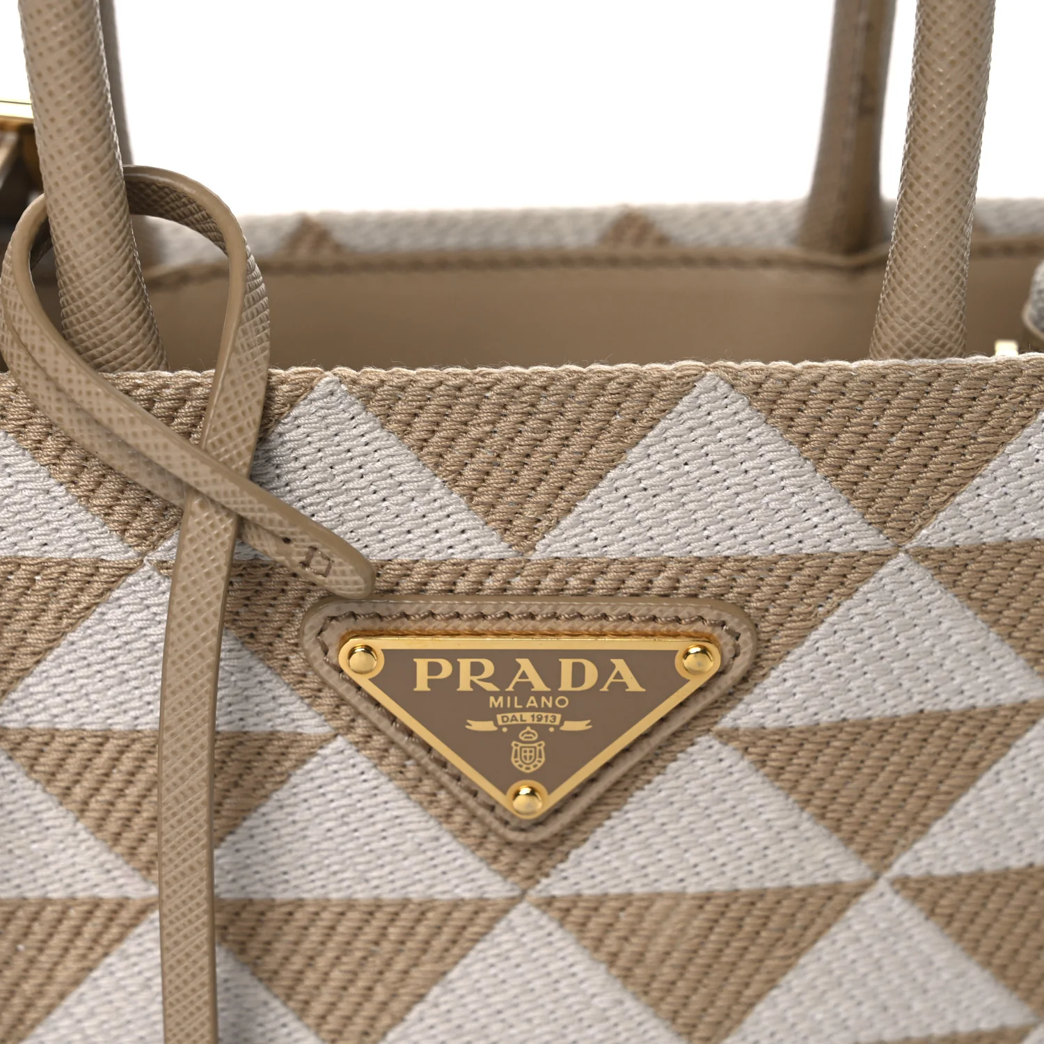 Jacquard Saffiano Triangolo Symbole Embroidered Micro Tote Corda Talco - Top Club