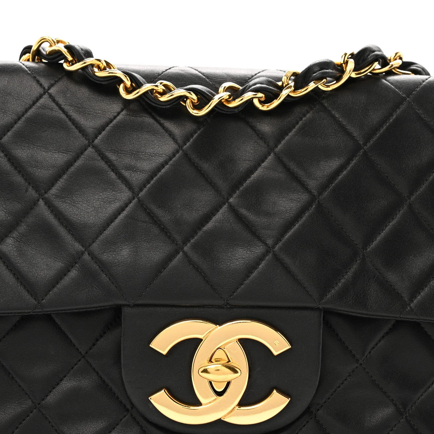 Lambskin Quilted XL Jumbo Single Flap Black - Top Club