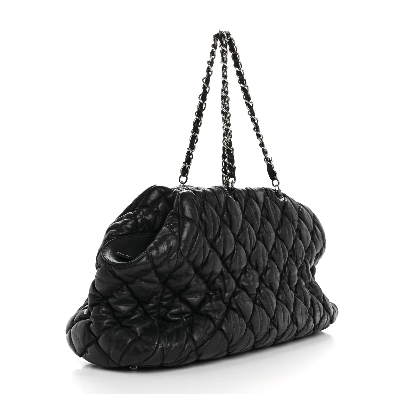Calfskin Bubble Quilt Bowler Black - Top Club