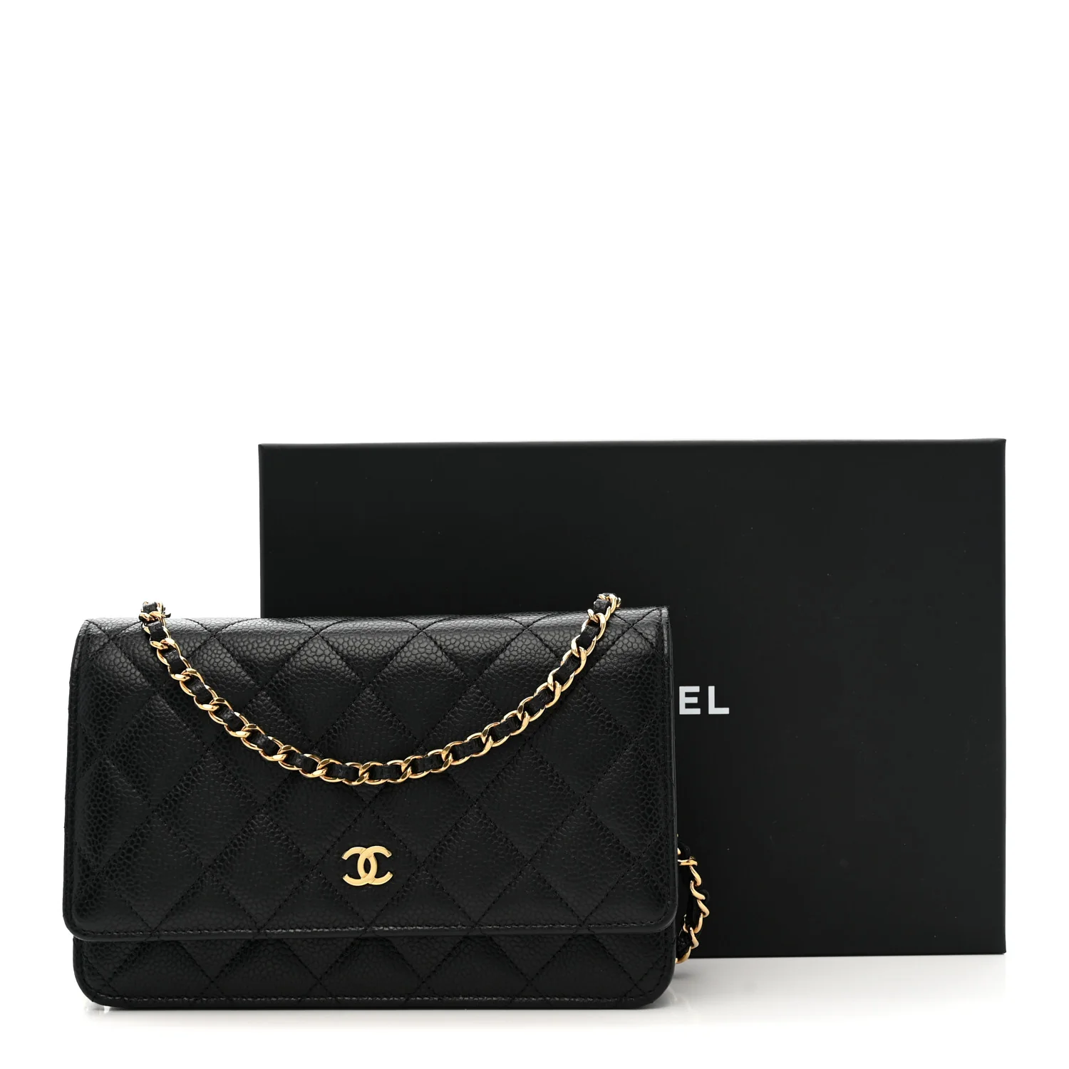 Caviar Quilted Wallet on Chain WOC Black - Top Club