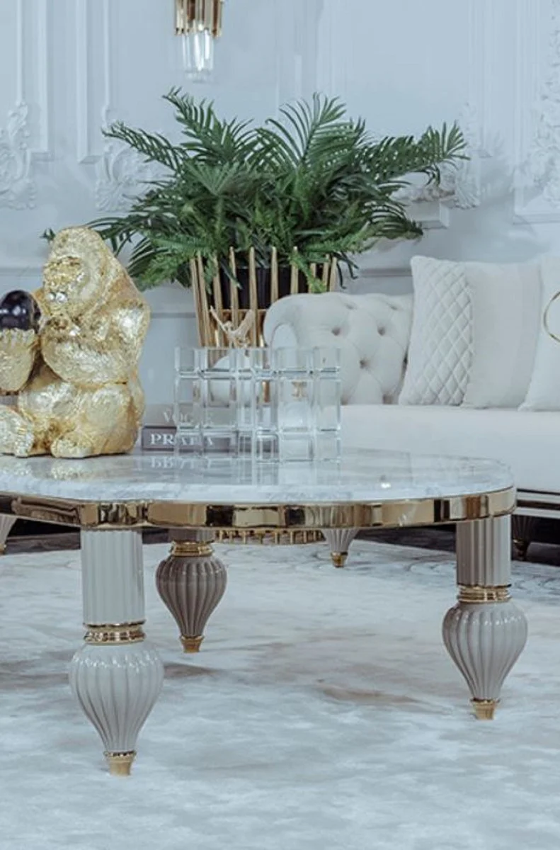 Luxury Art Deco Living Room Sofa Cream / Gray / Gold - Art Deco Living Room Furniture - Luxury Collection