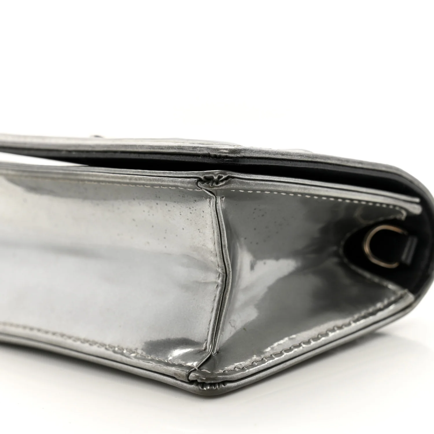 Metallic Patent Micro-Cannage Baby Diorama Flap Bag Silver - Top Club