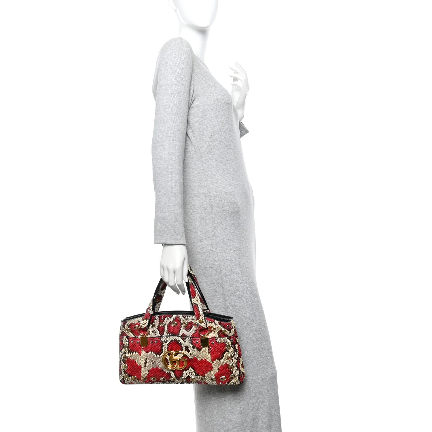 Snakeskin Large Arli Top Handle Bag Pink Beige