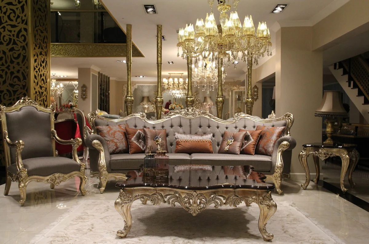 Luxury baroque side table dark brown / gold - magnificent handmade table in baroque style - baroque living room furniture