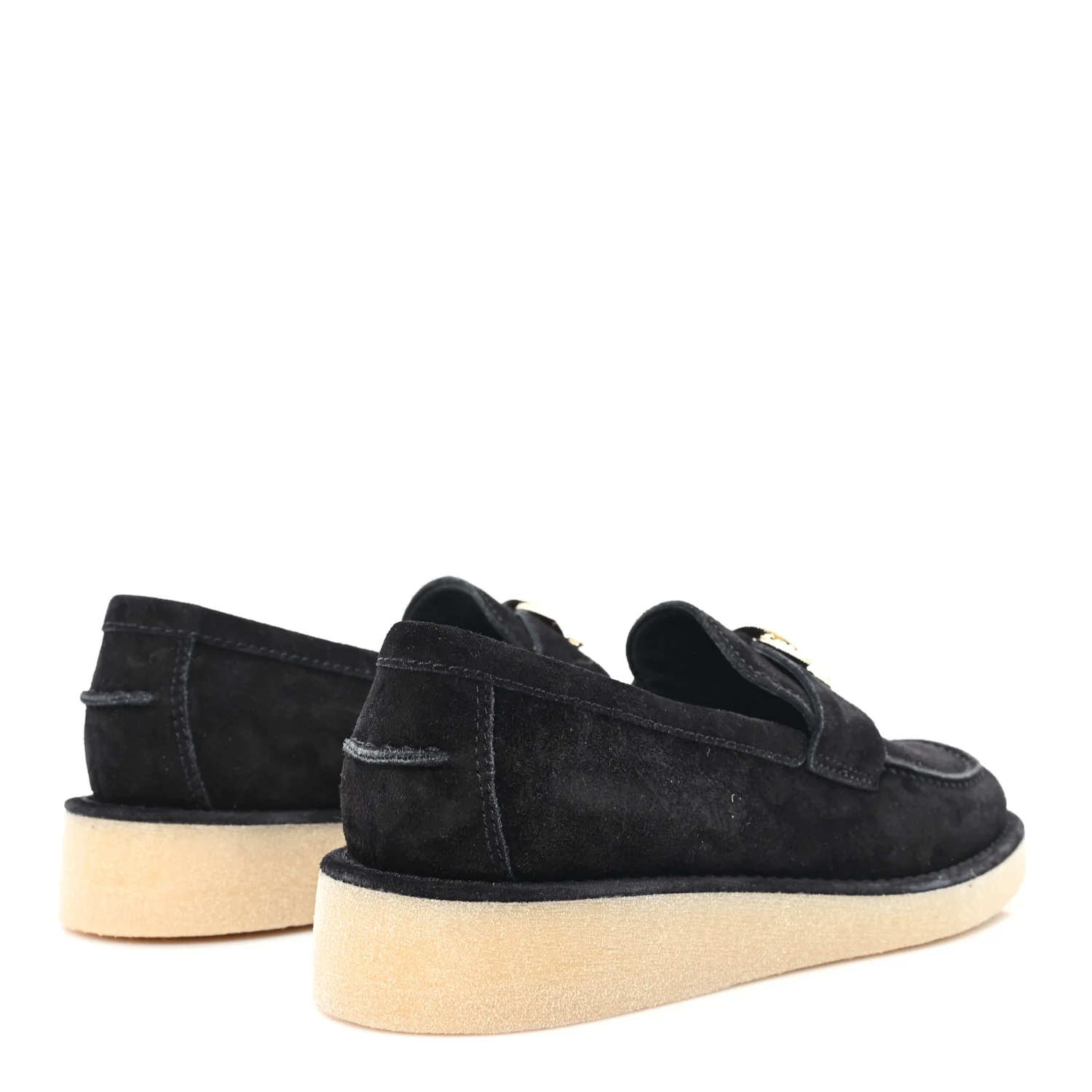 Suede Calfskin Pearl CC Moccasin Loafers 38.5 Black - Top Club