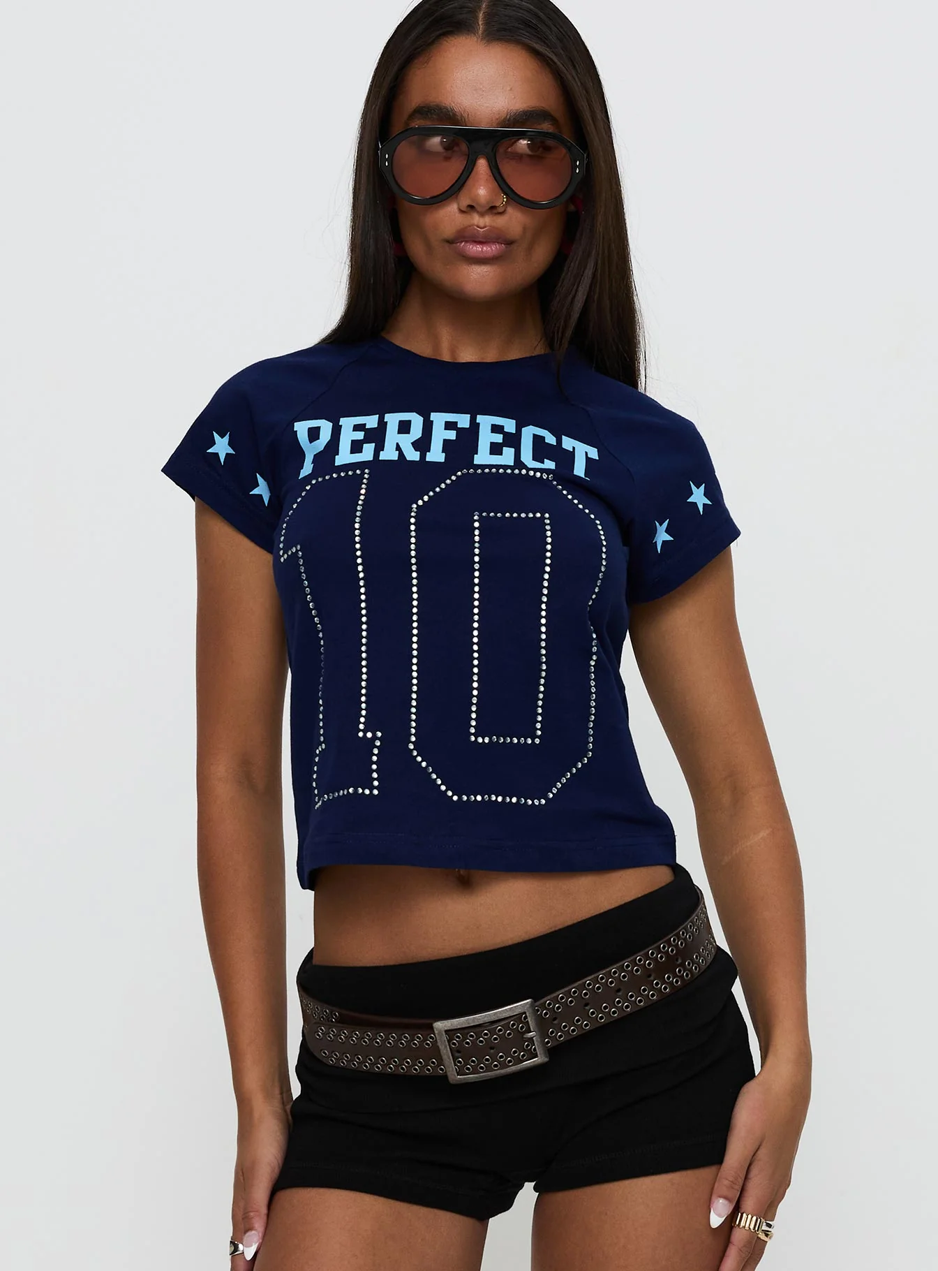 Perfect 10 Graphic Top Blue