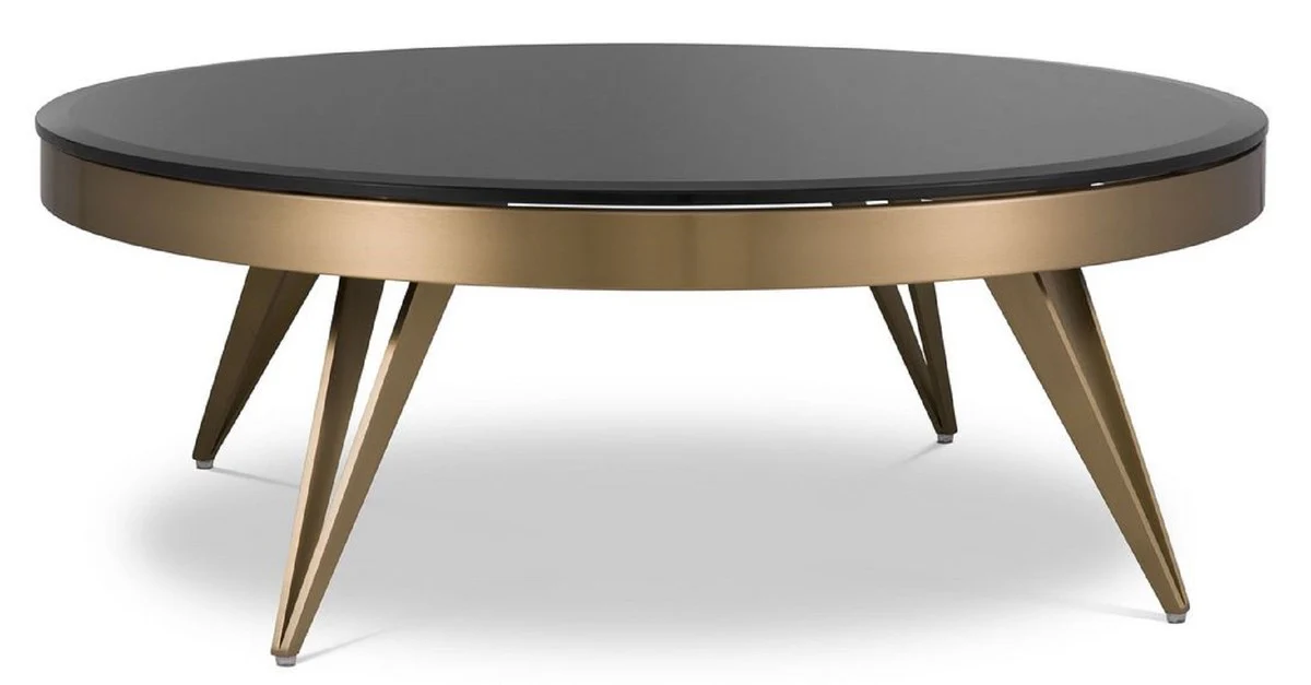 Luxury coffee table brass / black Ø 90 x H. 33 cm - Round stainless steel living room table with glass top - Living room furniture - Luxury furniture
