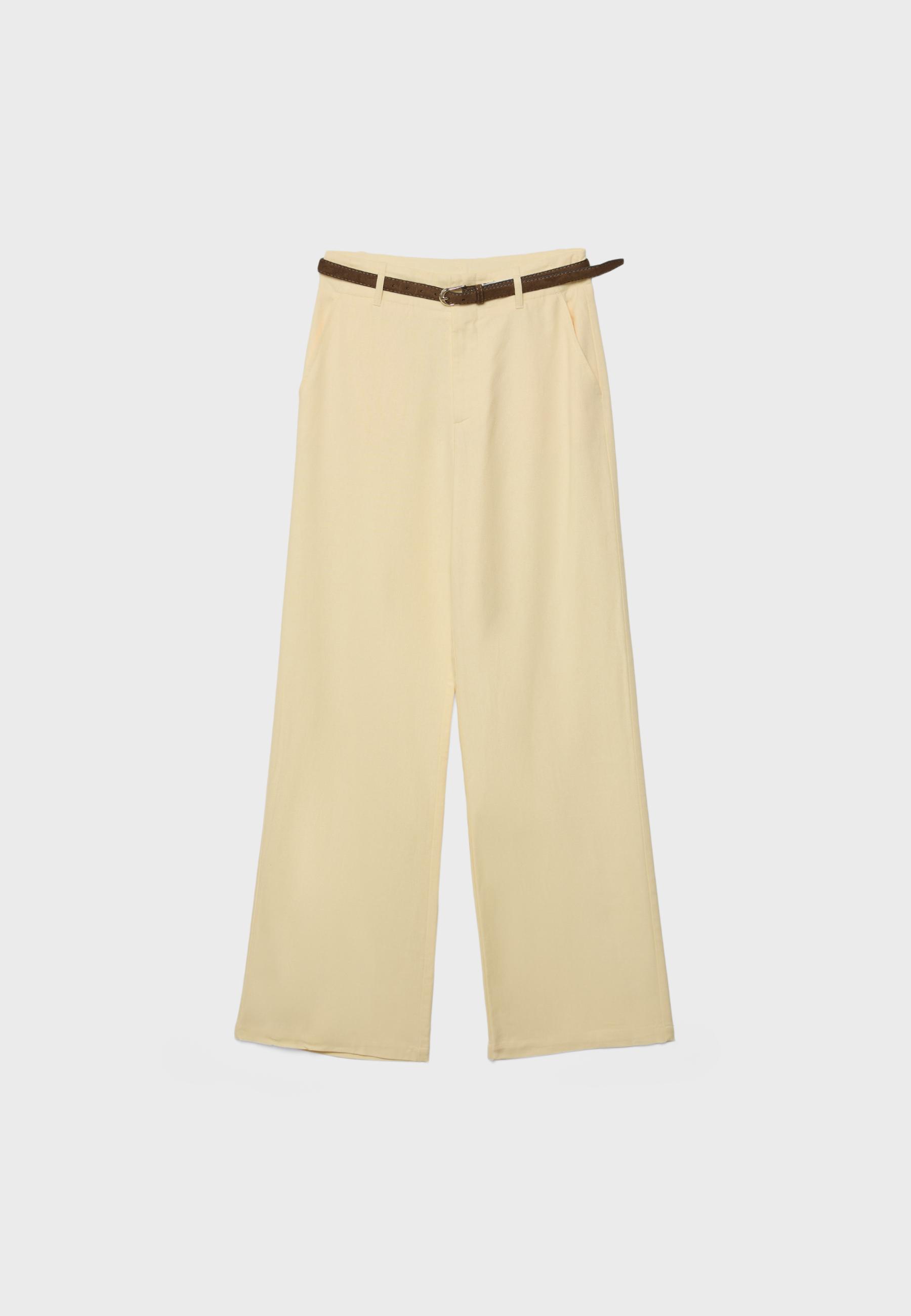 STRAIGHT-LEG LINEN-EFFECT TROUSERS WITH BELT