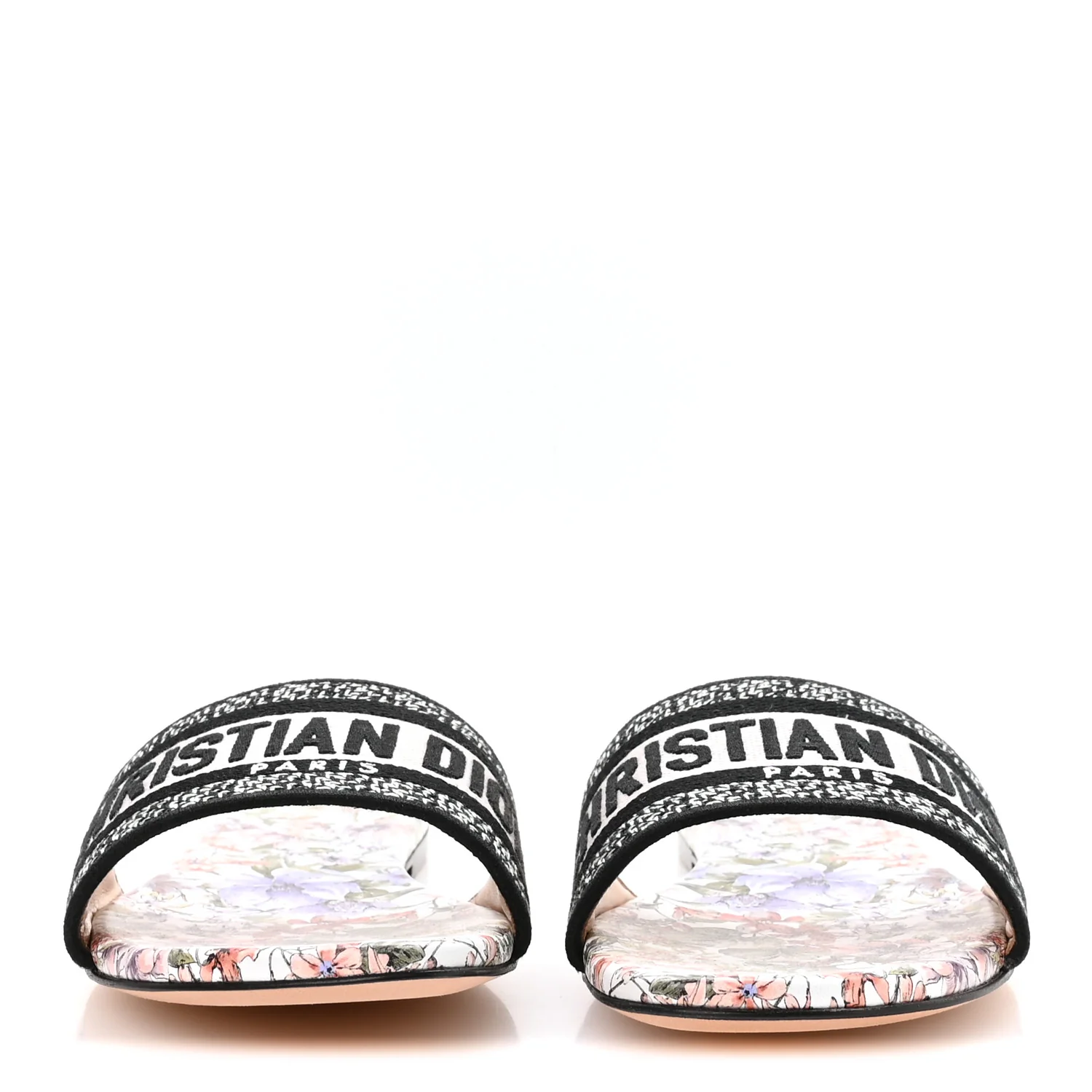 Canvas Embroidered D-Floral Dway Mules Slide Sandals 39.5 Off White Multicolor - Top Club