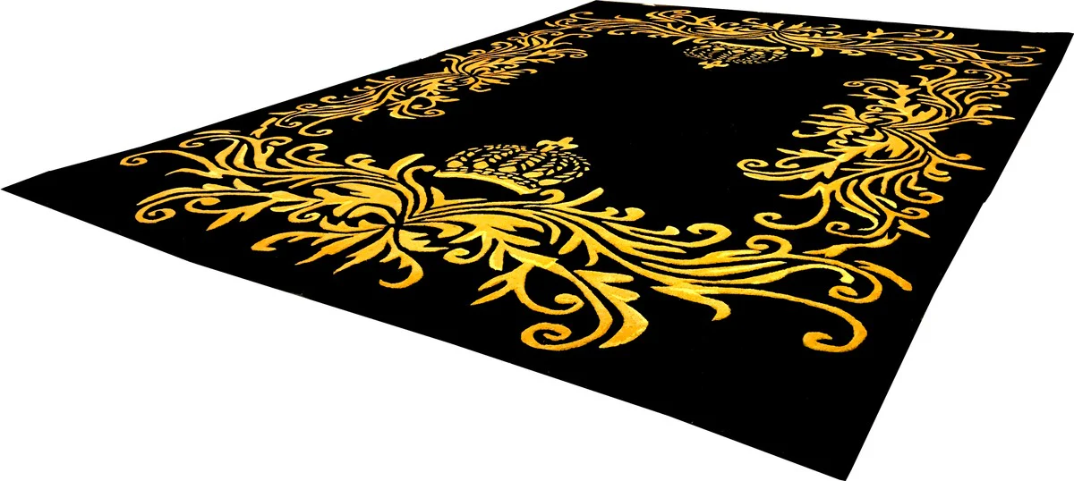 Pompöös by luxury carpet by Harald Glööckler 120 x 170 cm crown black / gold - baroque design carpet - hand-woven from wool
