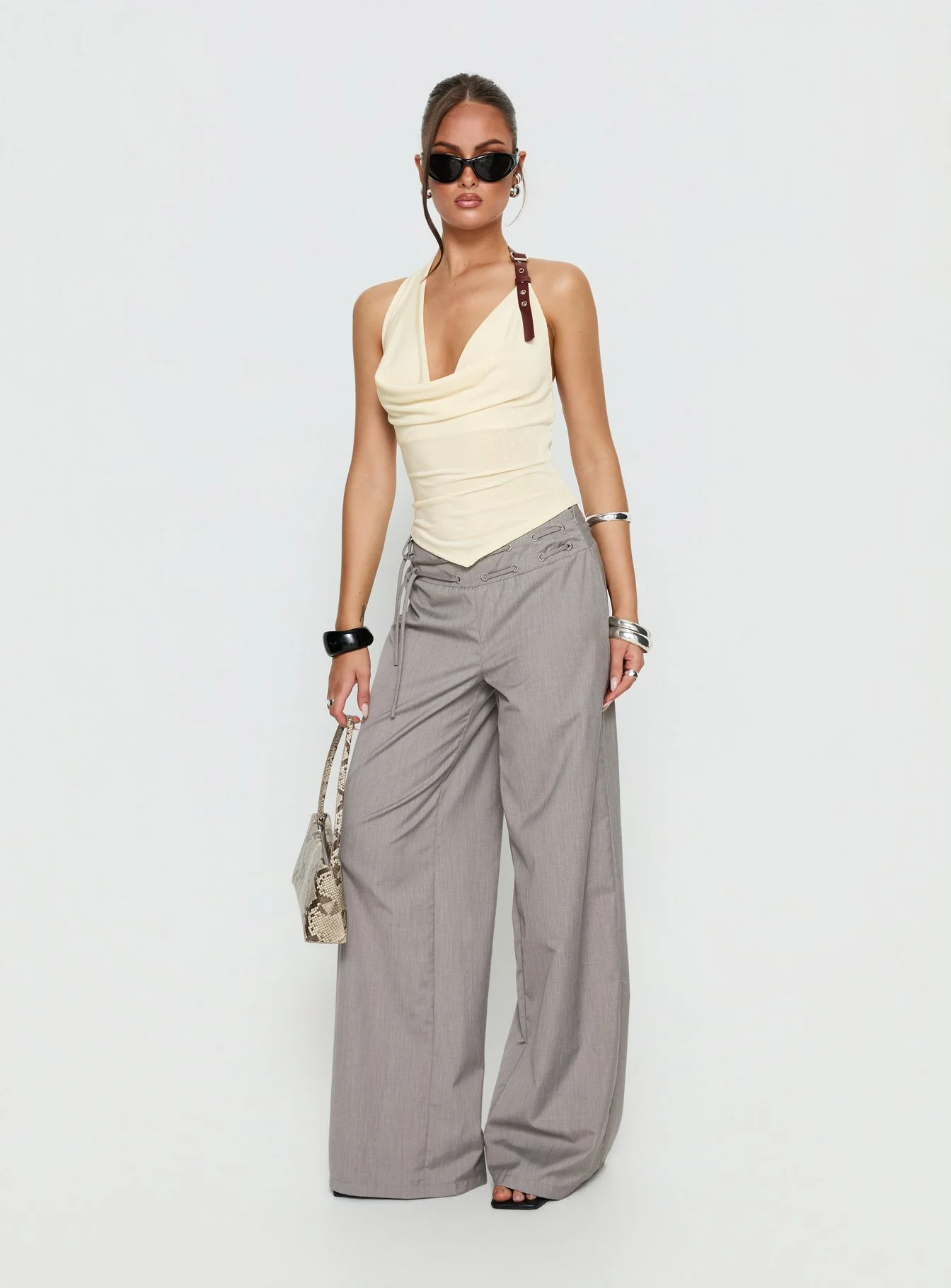 Syrenah Halter Cowl Neck Top Cream