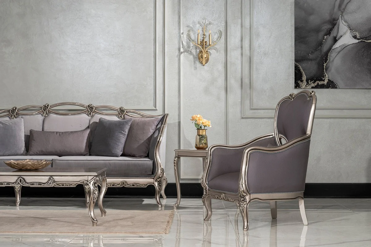 Luxury Baroque side table silver - Square solid wood table in Baroque style - Luxury living room furniture in Baroque style - Baroque furniture - Noble & magnificent