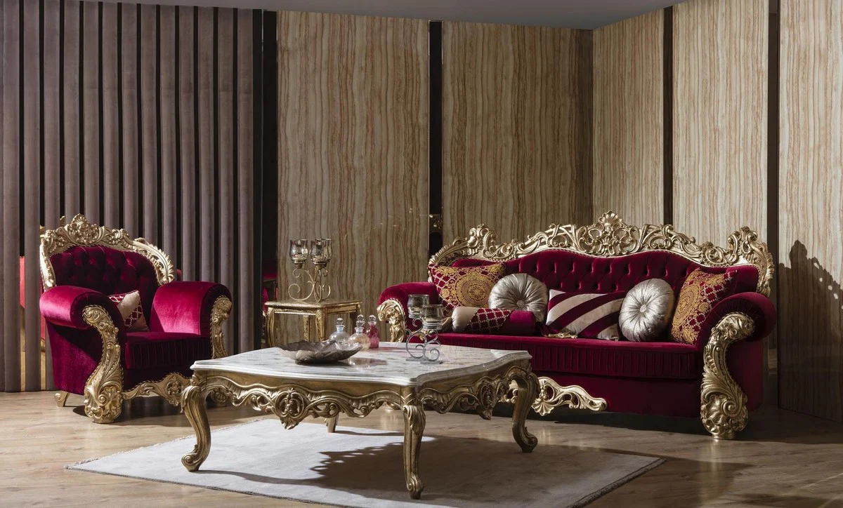 Luxury baroque coffee table white / gold 130 x 130 x H. 51 cm - magnificent solid wood living room table - baroque living room furniture