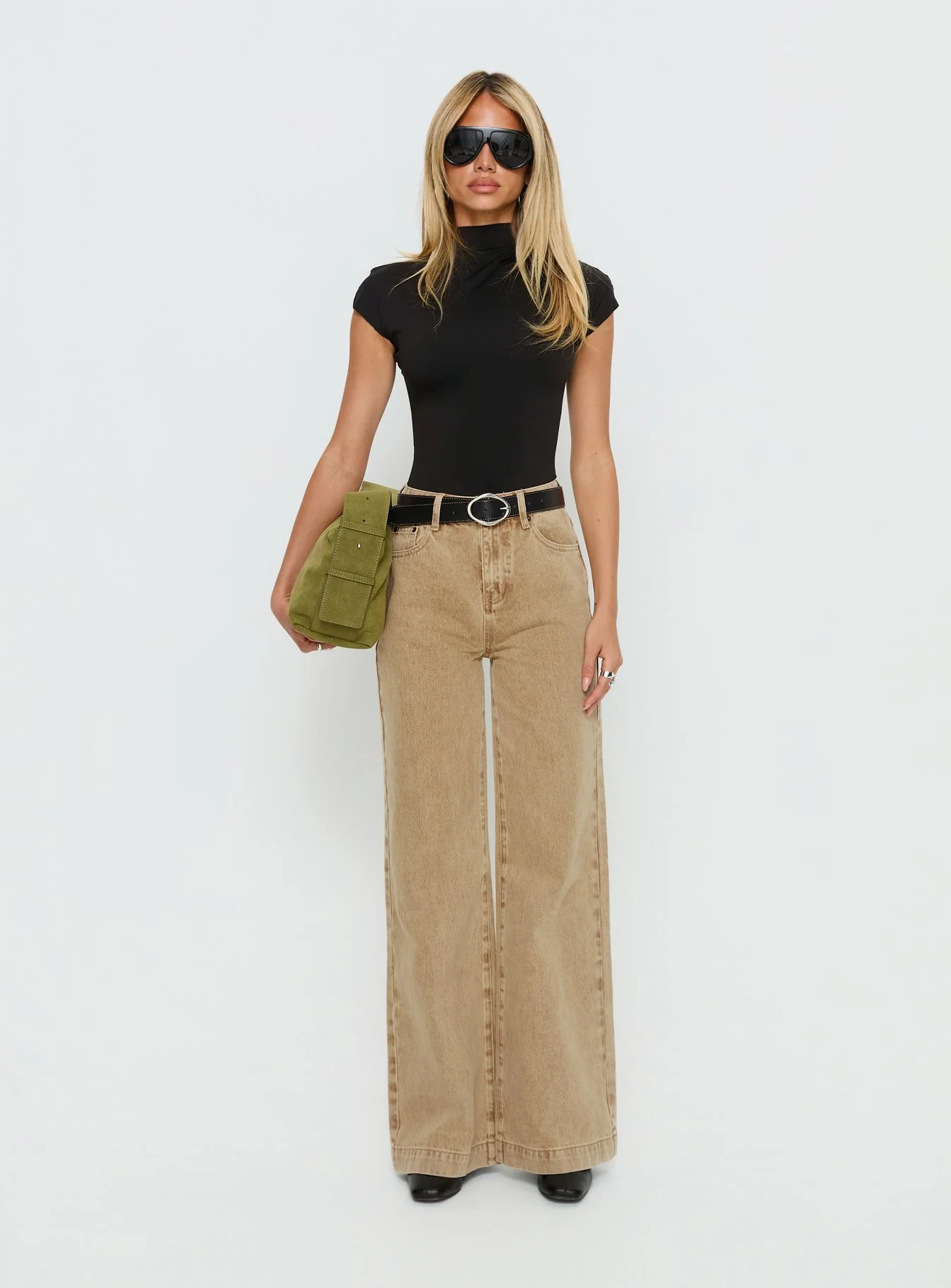 Goldie High Rise Wide Leg Jeans Tan
