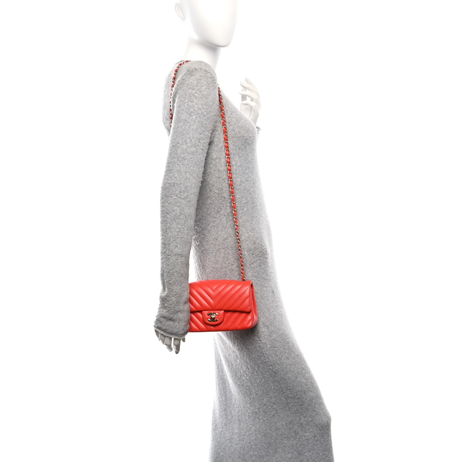 Lambskin Chevron Quilted Mini Rectangular Flap Red - Top Club