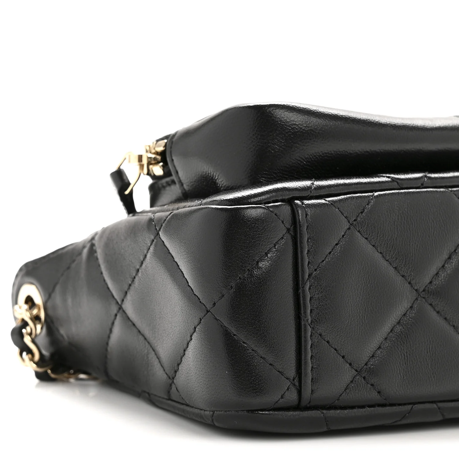 Shiny Crumpled Lambskin Quilted Mini Clutch With Chain Black - Top Club