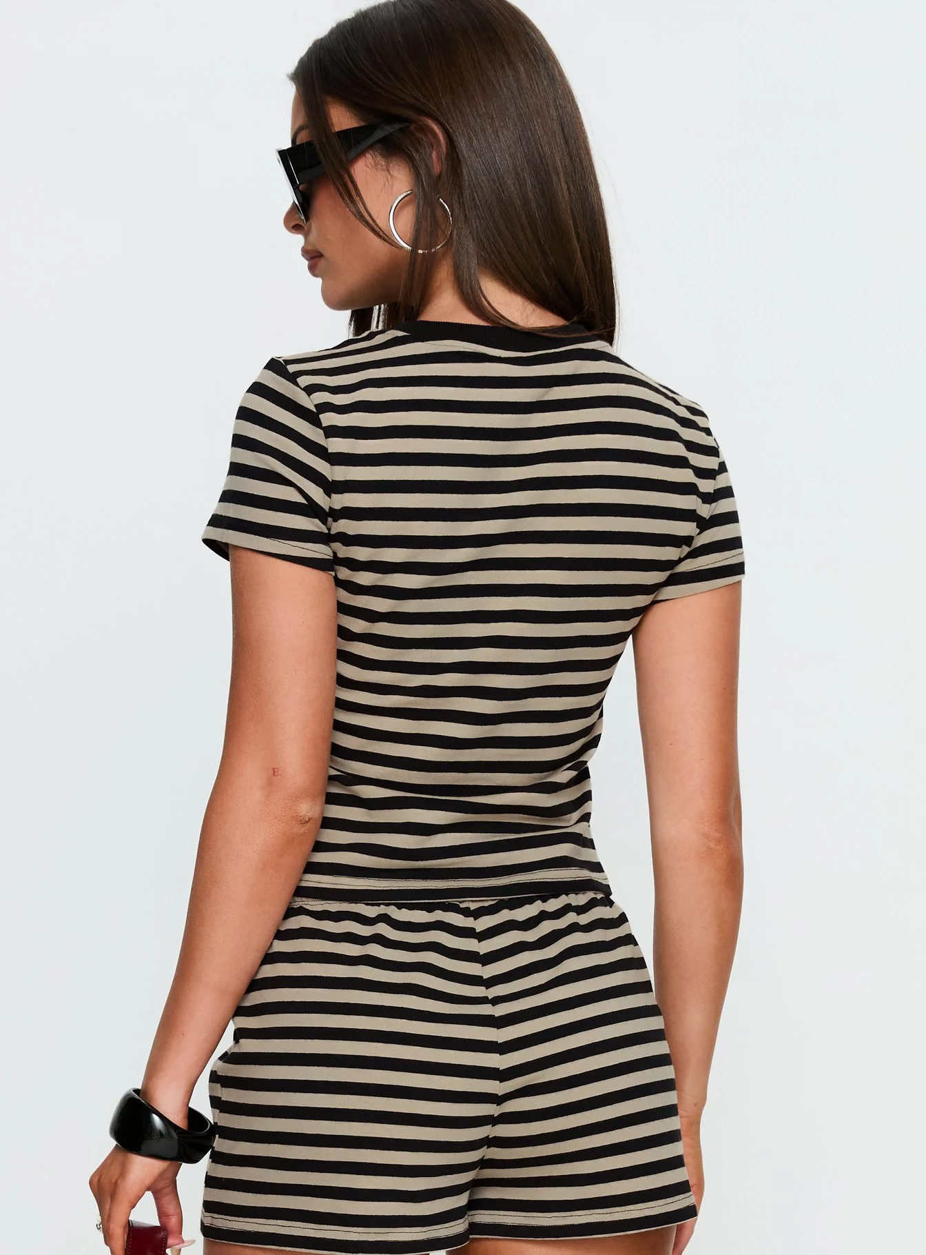 Settle Down Baby Tee Black / Beige Stripe