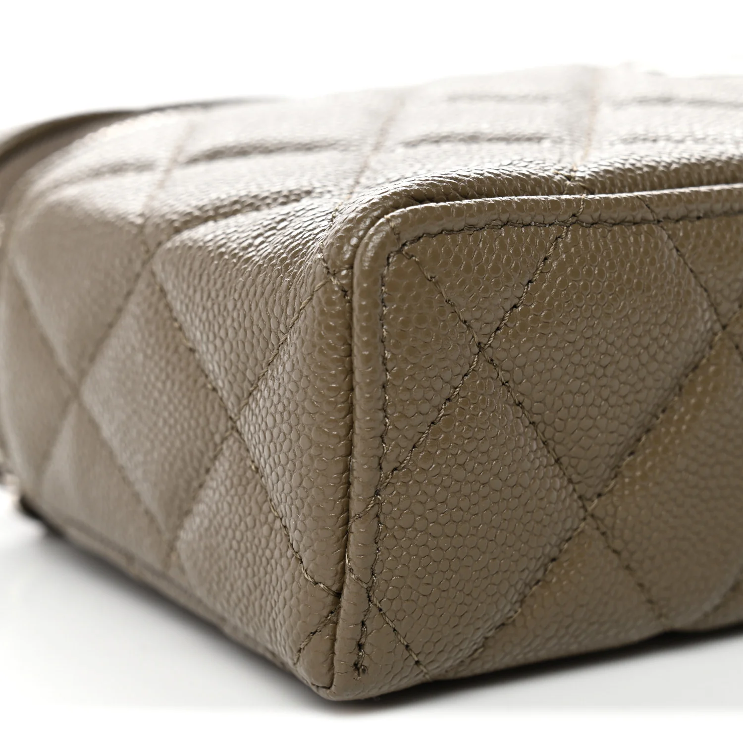 Caviar Quilted Top Handle Slim Vanity With Chain Dark Khaki - Top Club