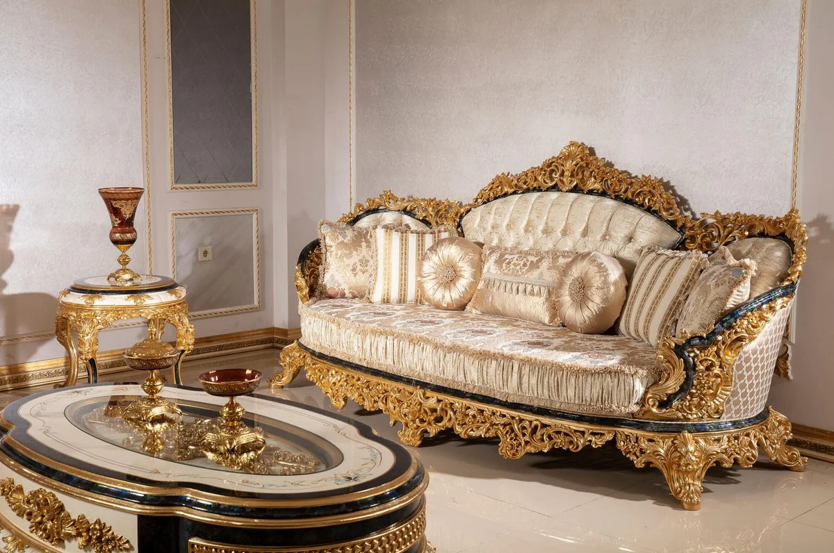Luxury baroque side table white / blue / gold - magnificent solid wood table in baroque style - baroque living room furniture - noble & magnificent