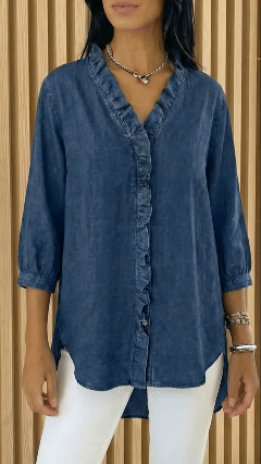 New Arrivals🔥 Women's Casual Denim V-Neck Ruffled Shirt - Nordfashionstorm - Women's Clothing, Fashion for You - Nordfashionstorm.com