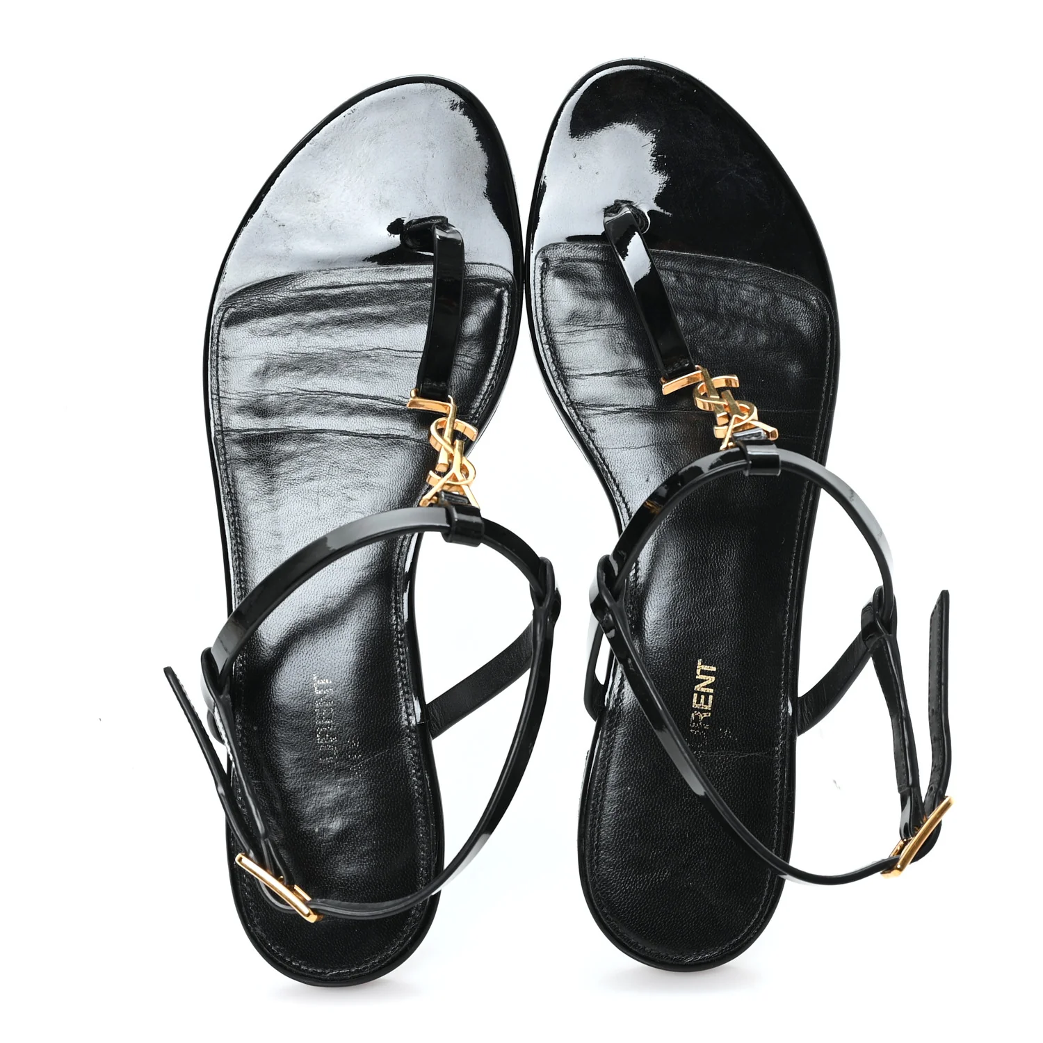 Patent Calfskin Cassandra Monogram Sandals 38 Black