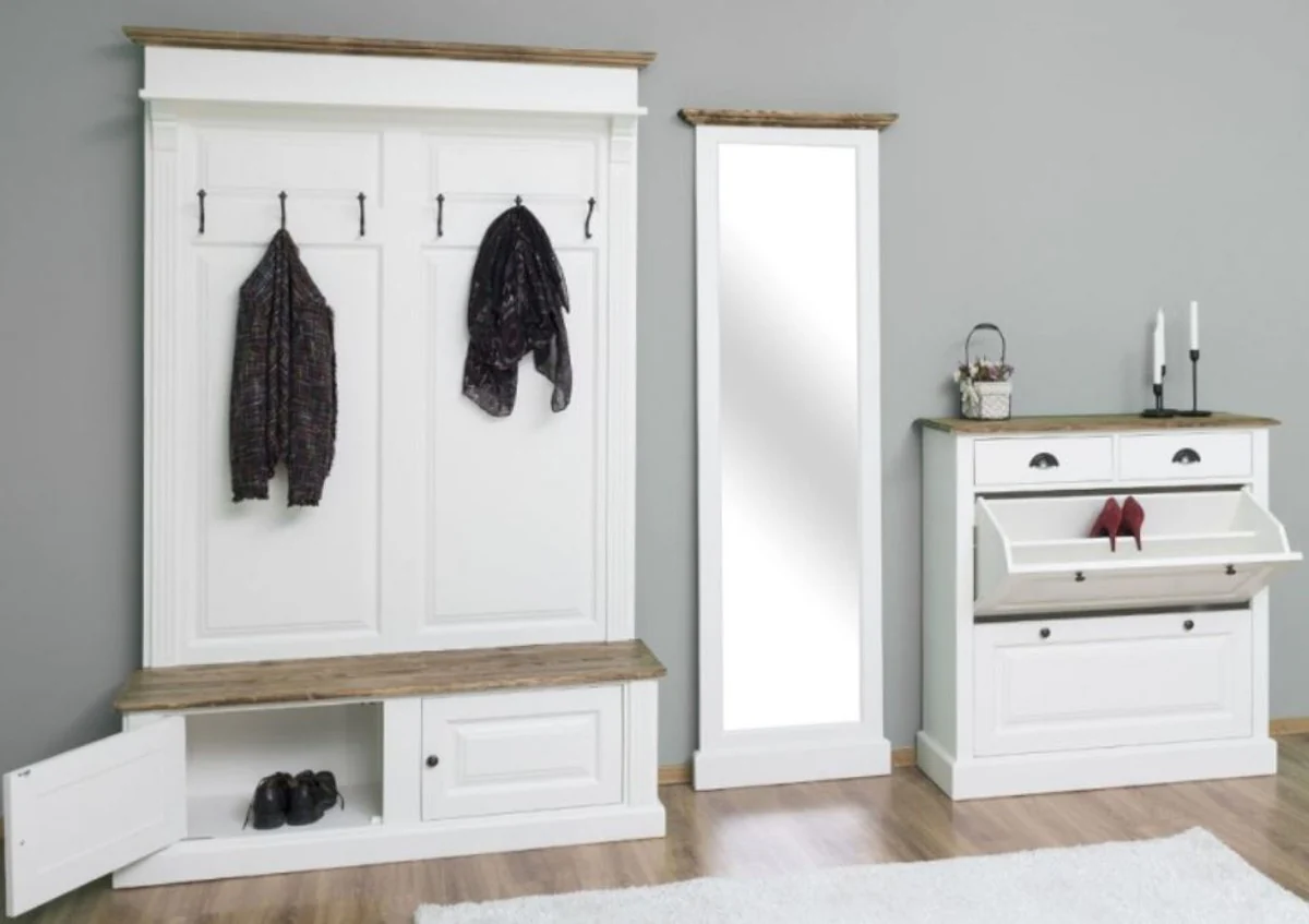 Country house style solid wood wardrobe furniture set white / brown - wardrobe - mirror - shoe cabinet - furniture in country house style
