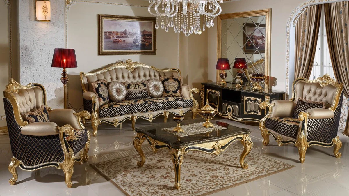 Luxury baroque coffee table black / gold - magnificent solid wood living room table in baroque style - baroque living room furniture - noble & magnificent
