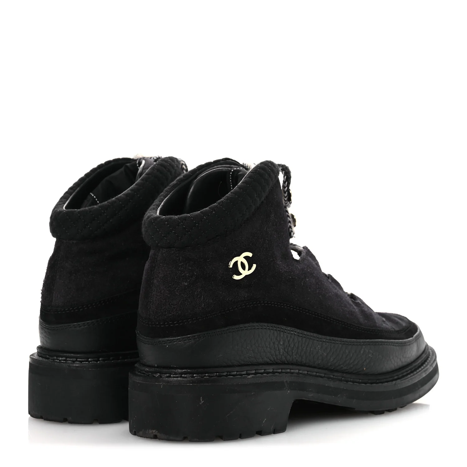 Suede Grained Calfskin CC Lace Up Boots 38 Black - Top Club