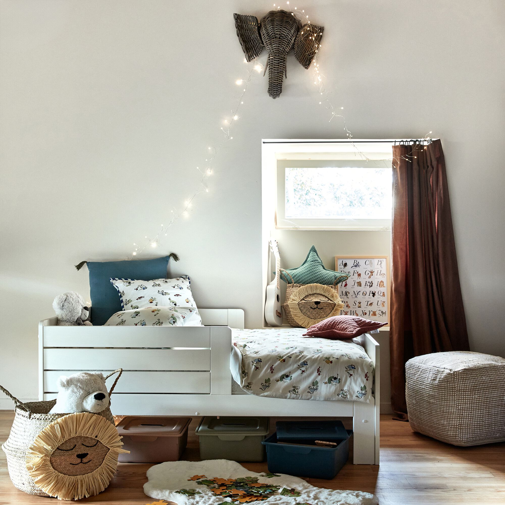 LOTTE - Lit évolutif 1 place blanc en pin massif 3 positions pour enfant avec matelas évolutif