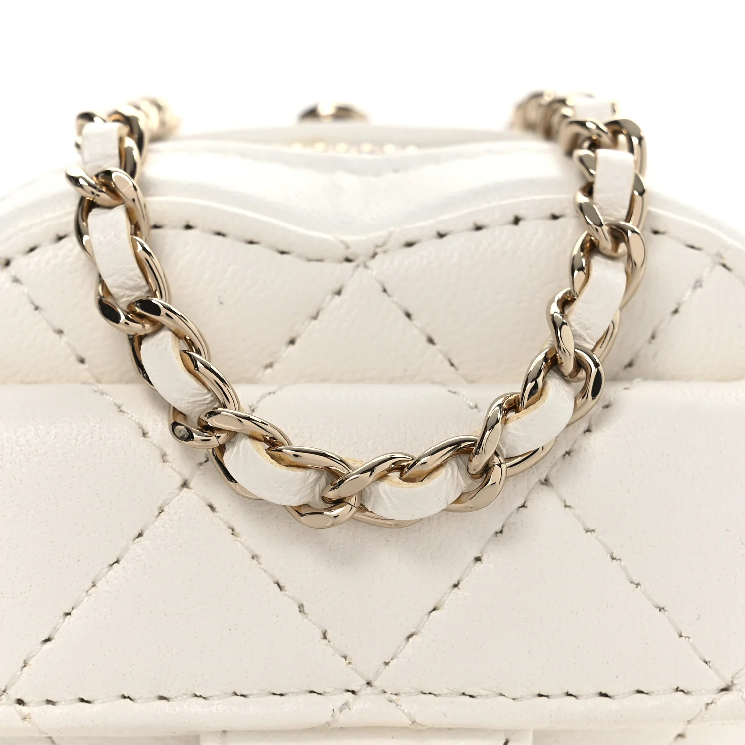 Lambskin Quilted CC In Love Heart Coin Purse With Chain White - Top Club