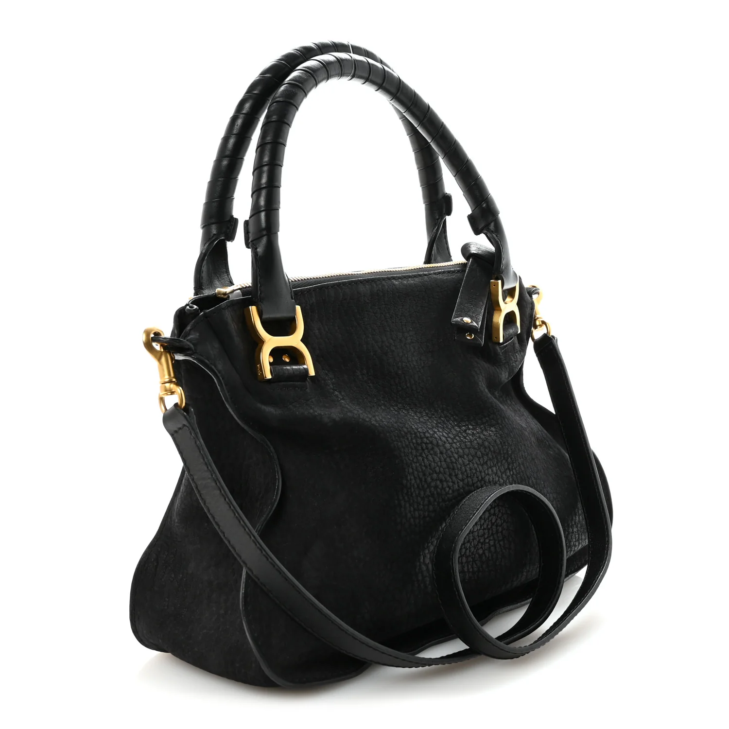 Nubuck Calfskin Medium Marcie Satchel Black - Top Club