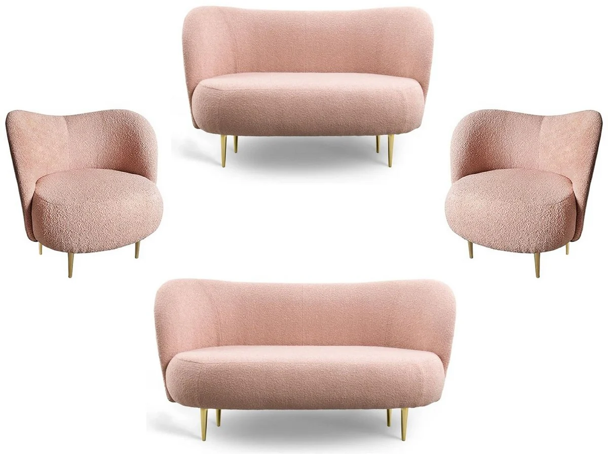Luxury living room set pink / gold - 2 luxury sofas with curved backrest & 2 luxury armchairs with curved backrest - luxury furniture - living room furniture - luxury furnishings