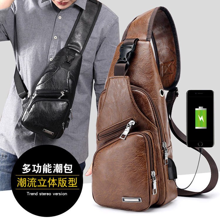 Haodier's new men's casual shoulder bag, sports USB chest bag, outdoor business crossbody bag