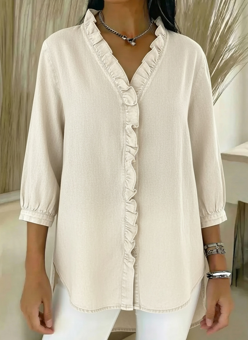 New Arrivals🔥 Women's Casual Denim V-Neck Ruffled Shirt - Nordfashionstorm - Women's Clothing, Fashion for You - Nordfashionstorm.com