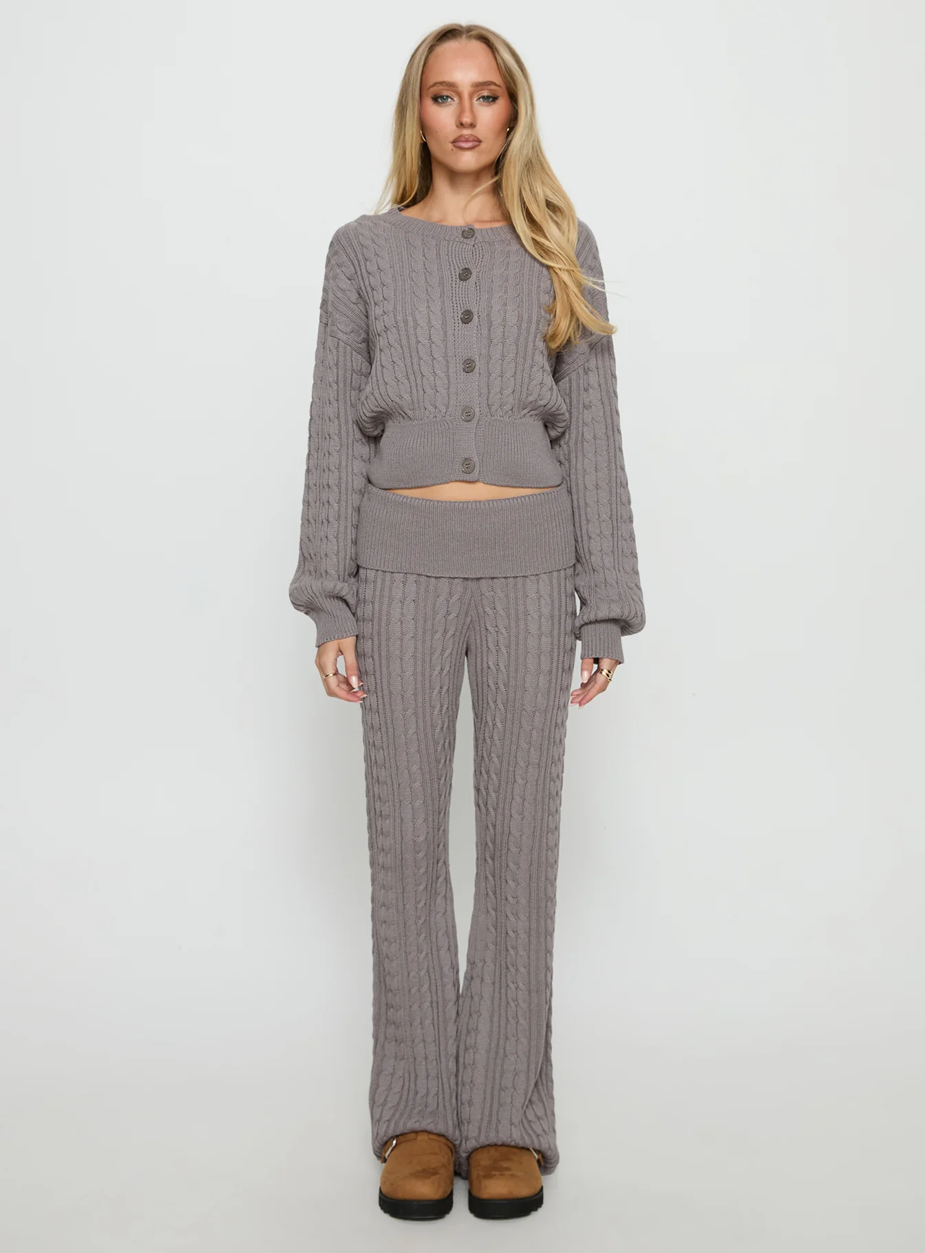 Baleigh Cable Knit Foldover Pants Grey