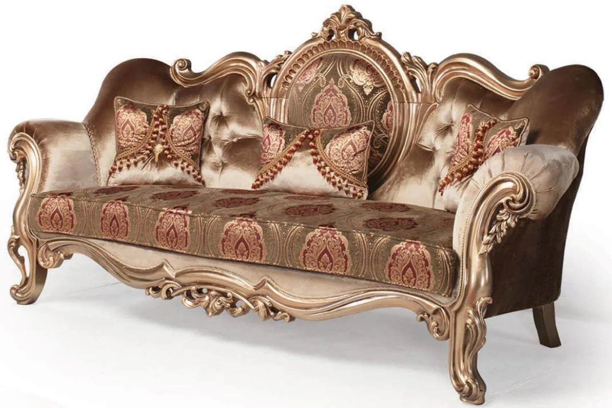 Luxury baroque living room set bronze / brown / burgundy - 1 sofa & 2 armchairs & 1 coffee table - magnificent living room furniture in the baroque style