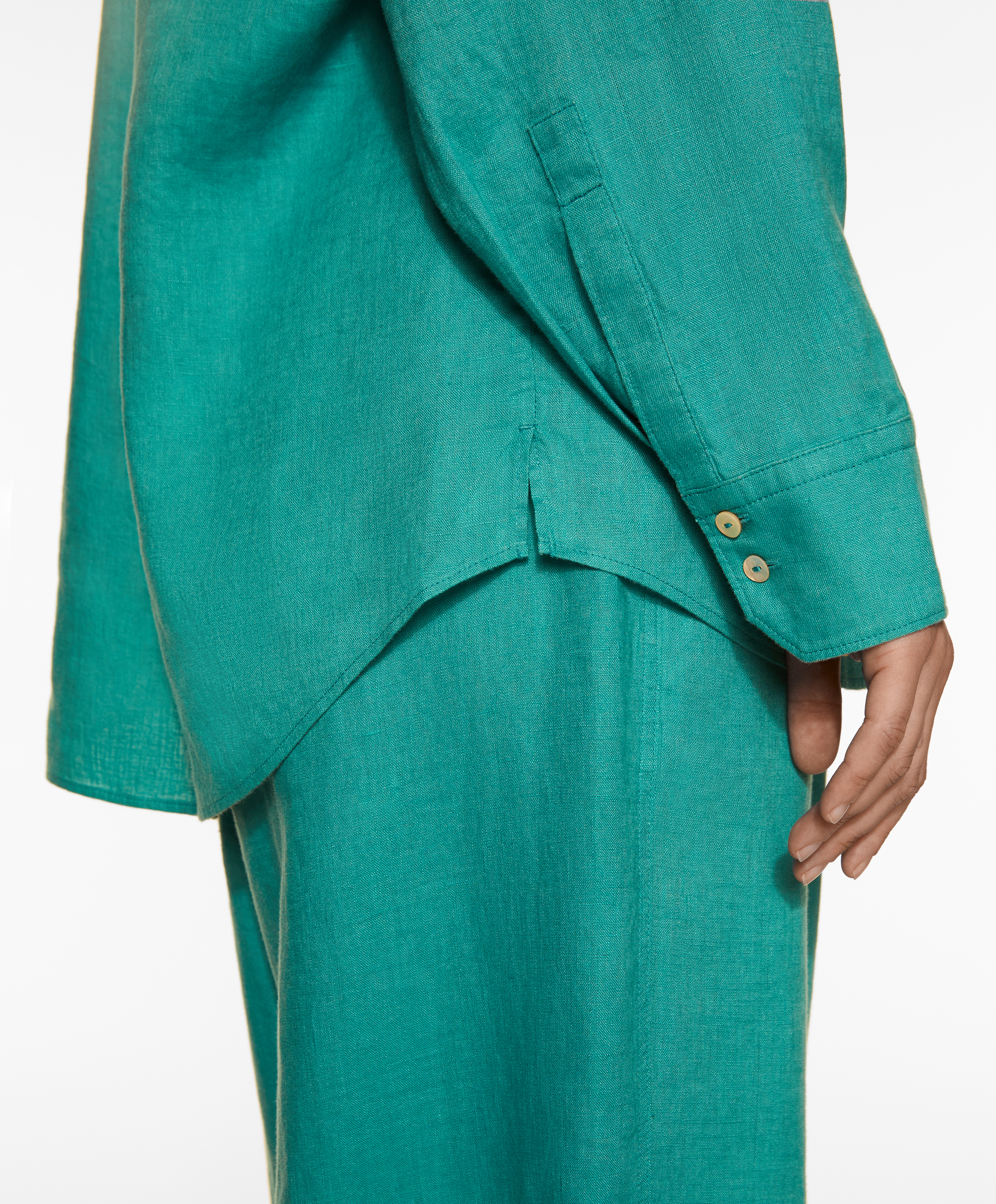 OYSHO 100% linen wide straight-leg trousers