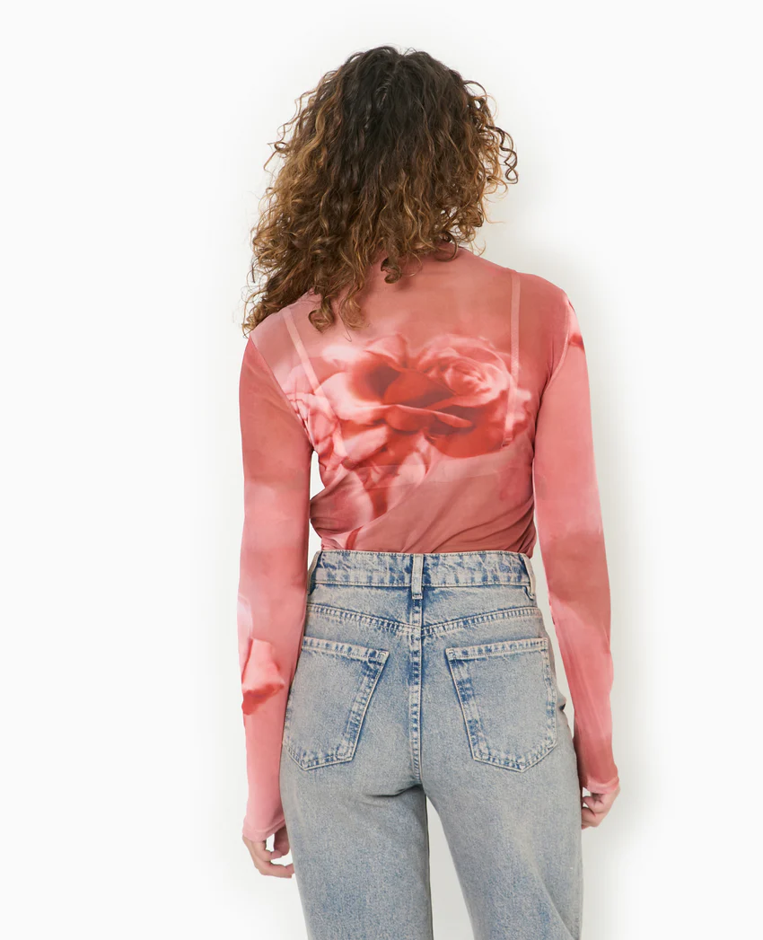 Pimkie Top manches longues en résille motif roses
