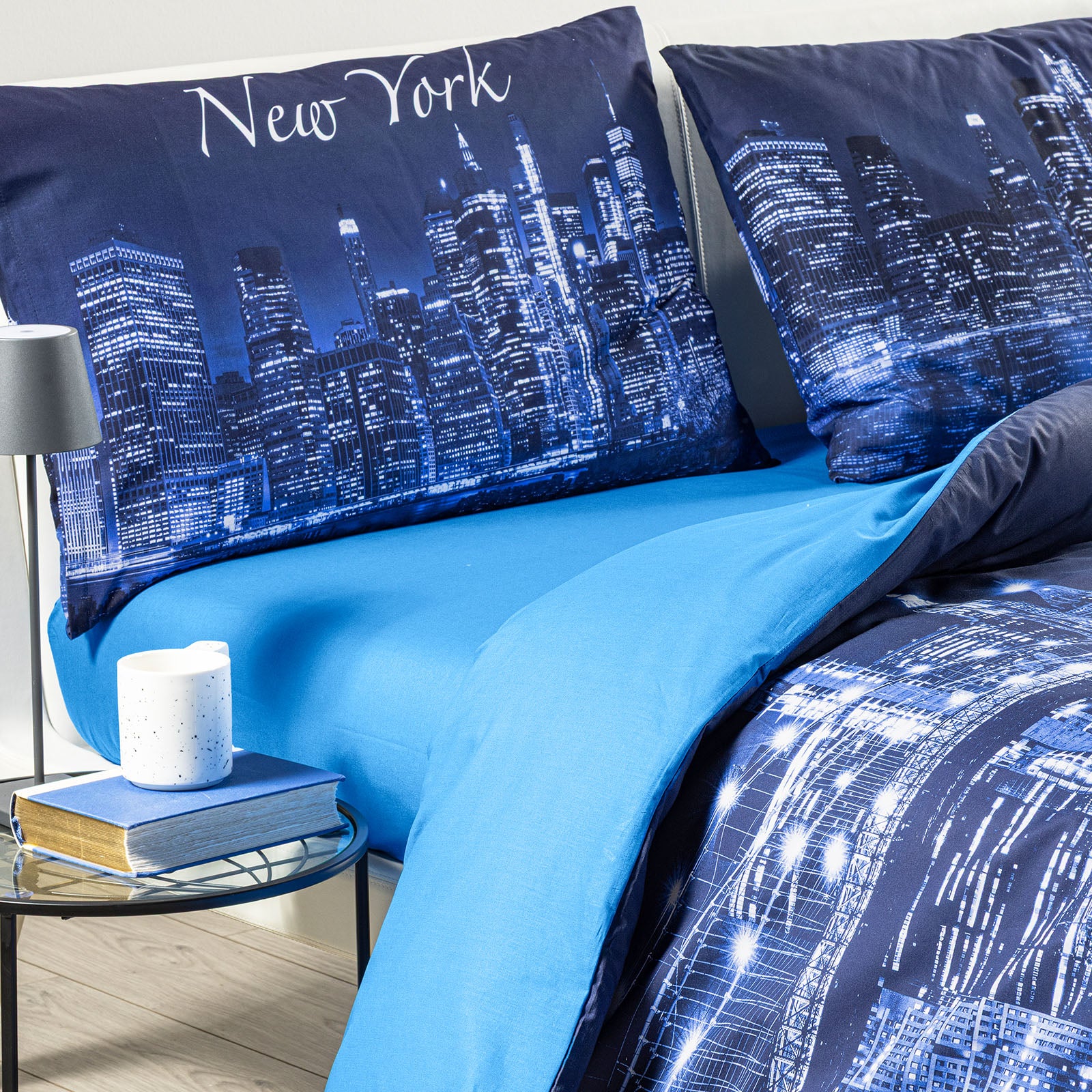 Completo Copripiumino In Cotone New York Matrimoniale Unica Sogni Di Viaggio