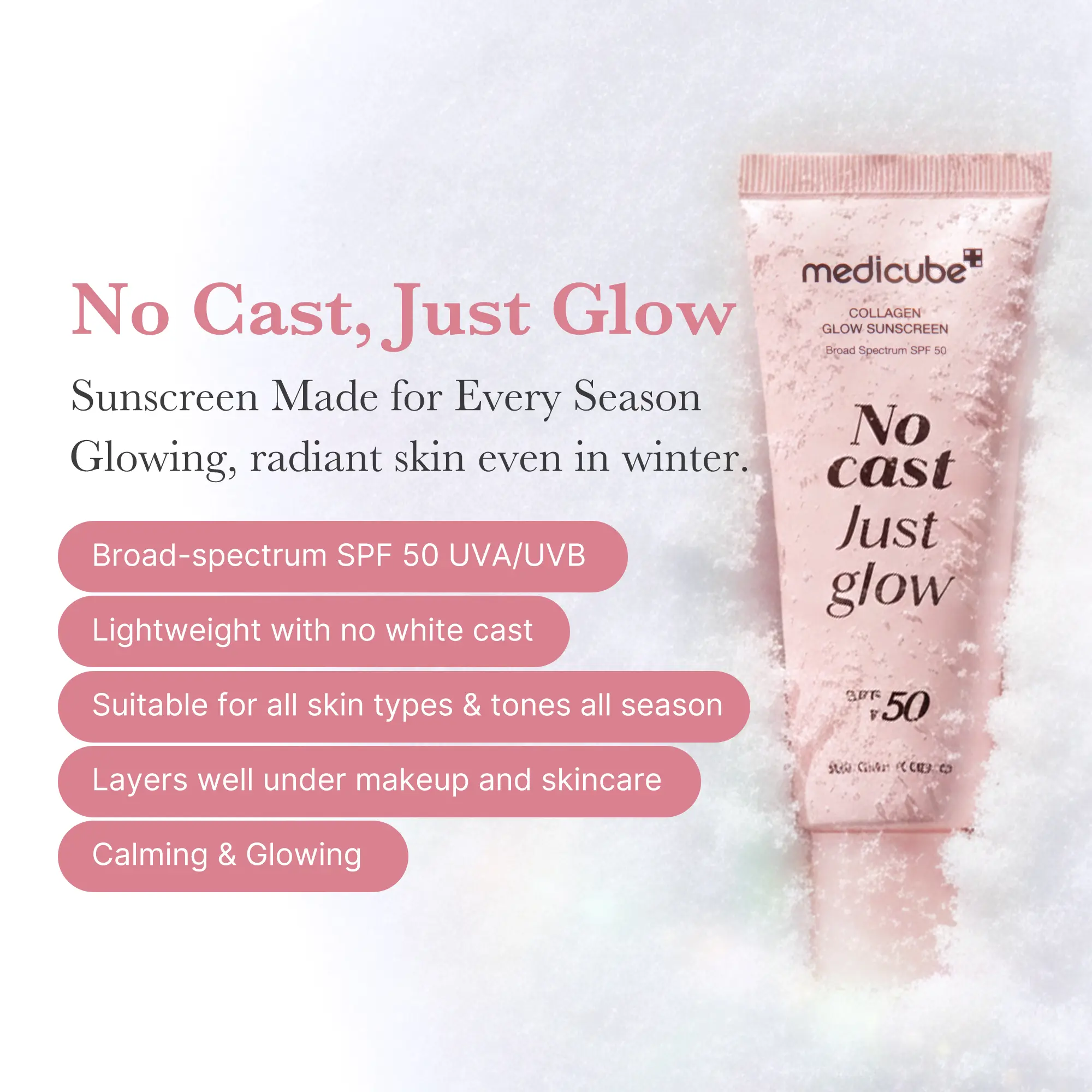 [medicube] No Cast Just Glow Collagen Sunscreen| SPF 50 Broad Spectrum Face Sunscreen| Lightweight, Non-Sticky, Hydrating Formula| No White Cast or Residue| Peptide, Cica for Soothing & Natural Glow